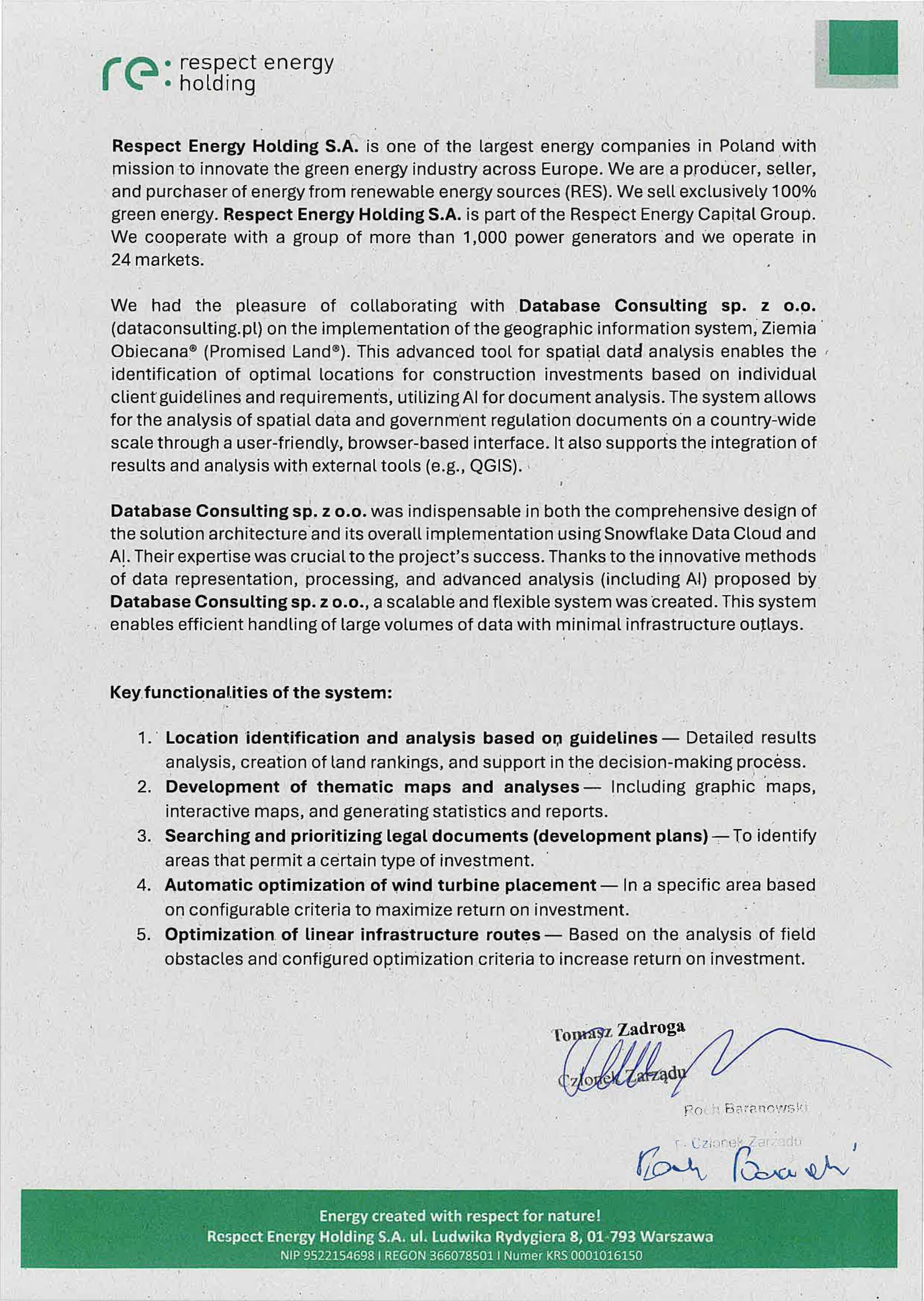 Document with reference from Respect Energy Holding